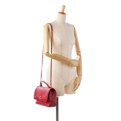 Chanel Cc Chevron Calfskin Top Handle Flap