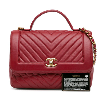 Chanel Cc Chevron Calfskin Top Handle Flap