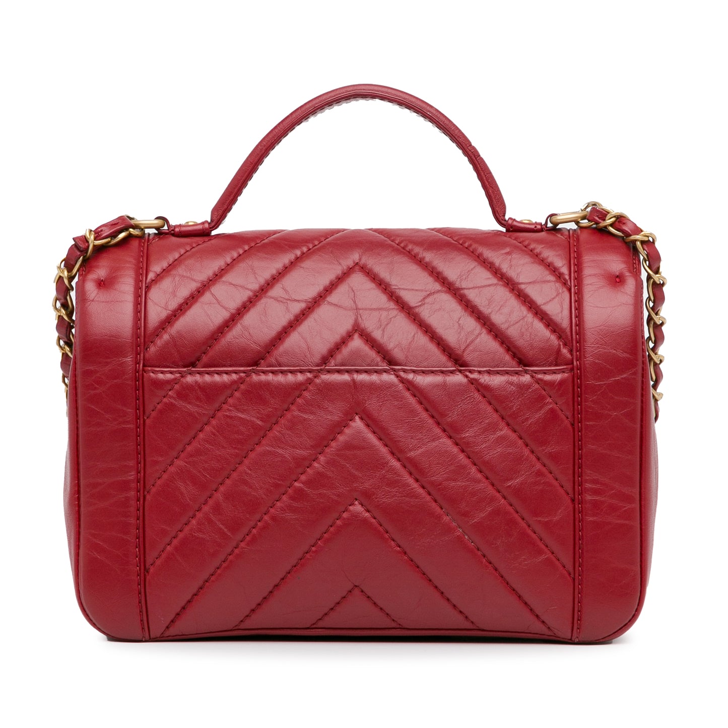 Chanel Cc Chevron Calfskin Top Handle Flap