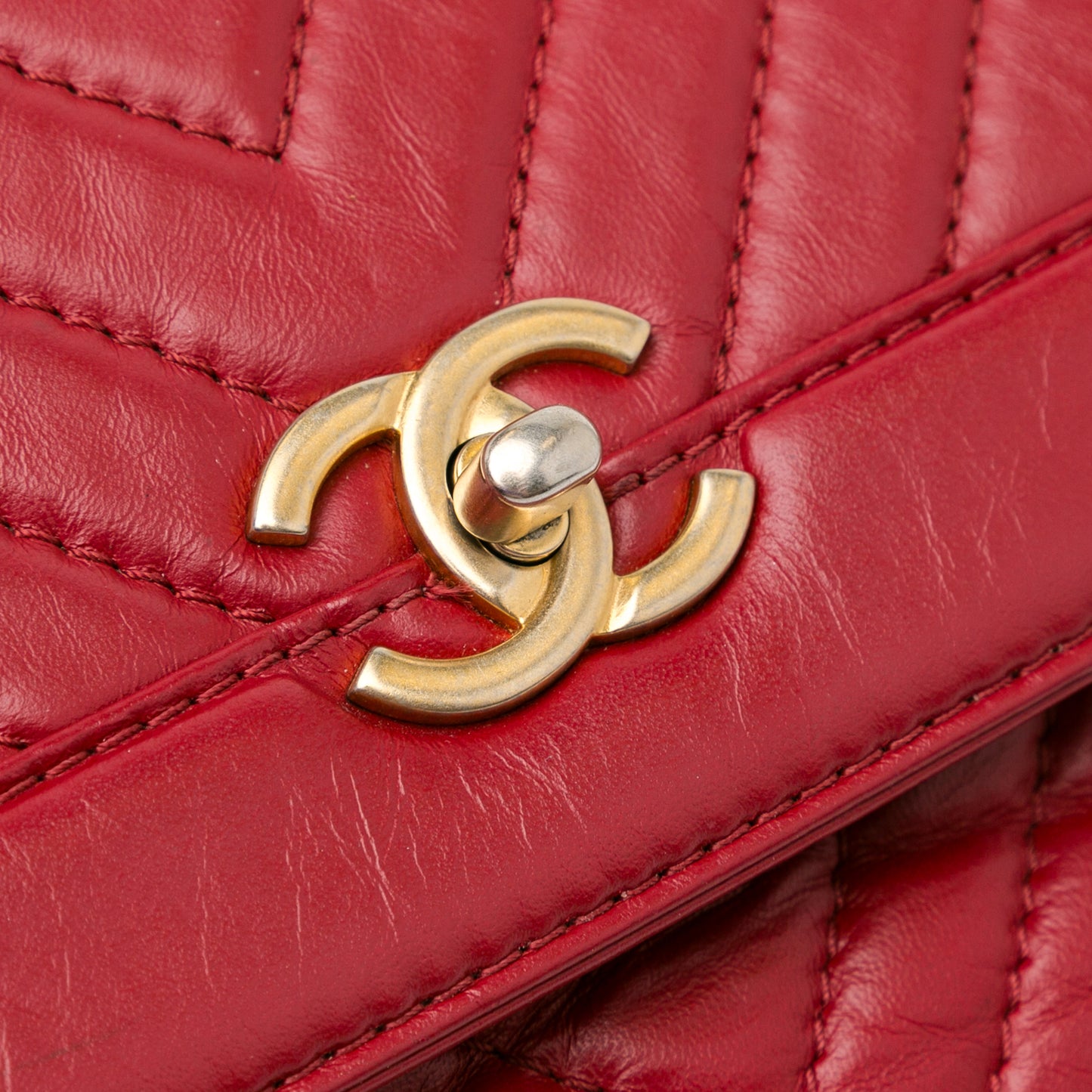 Chanel Cc Chevron Calfskin Top Handle Flap