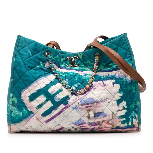 Chanel Cc Quilted Nylon Graffiti Watercolour Shopping Tote
