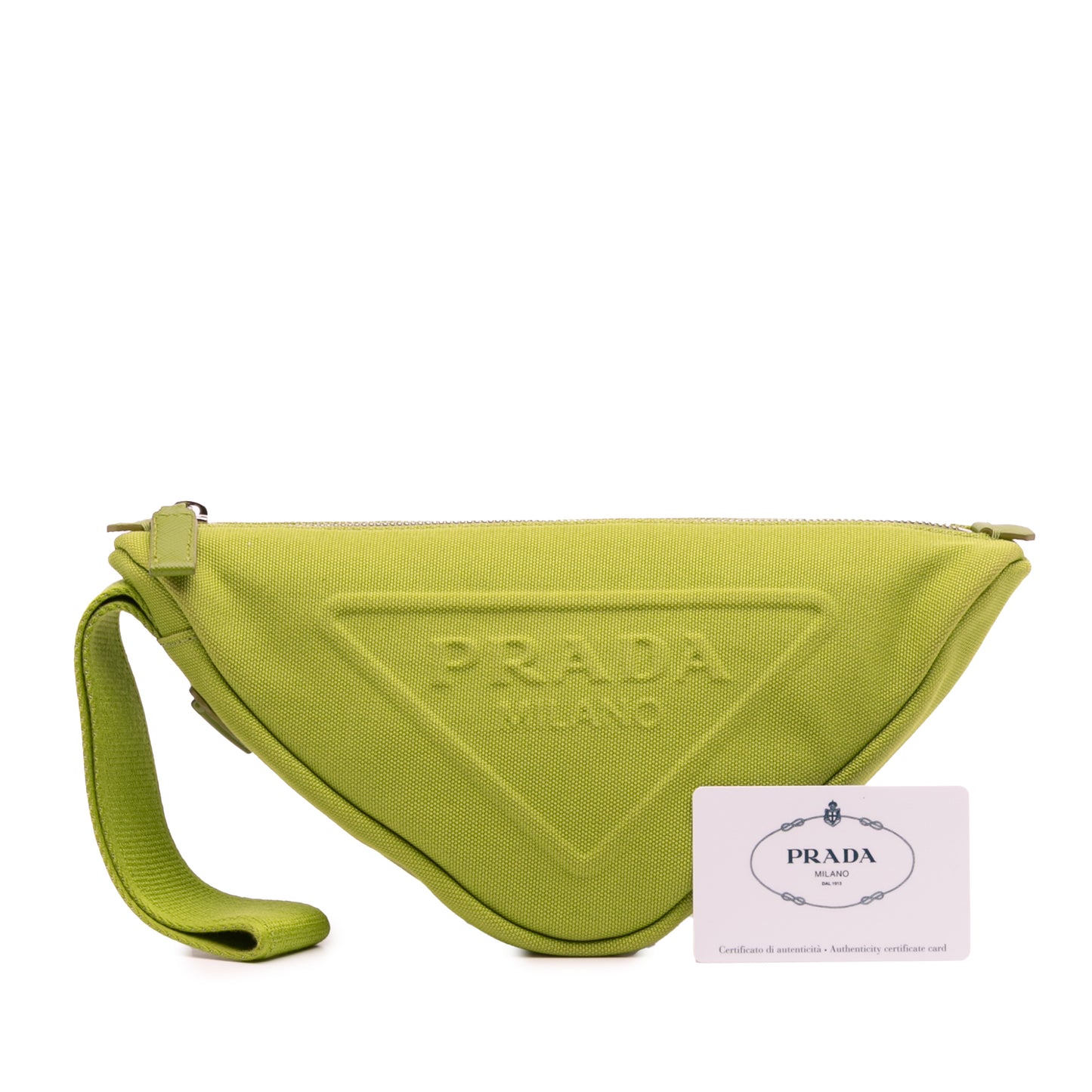 Prada Canvas Canapa Triangle Logo Wristlet Clutch