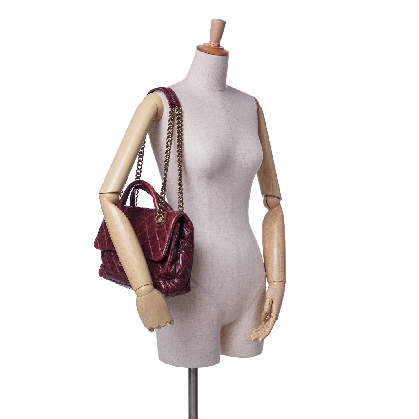 Chanel Medium Glazed Calfskin Castle Rock Top Handle Flap