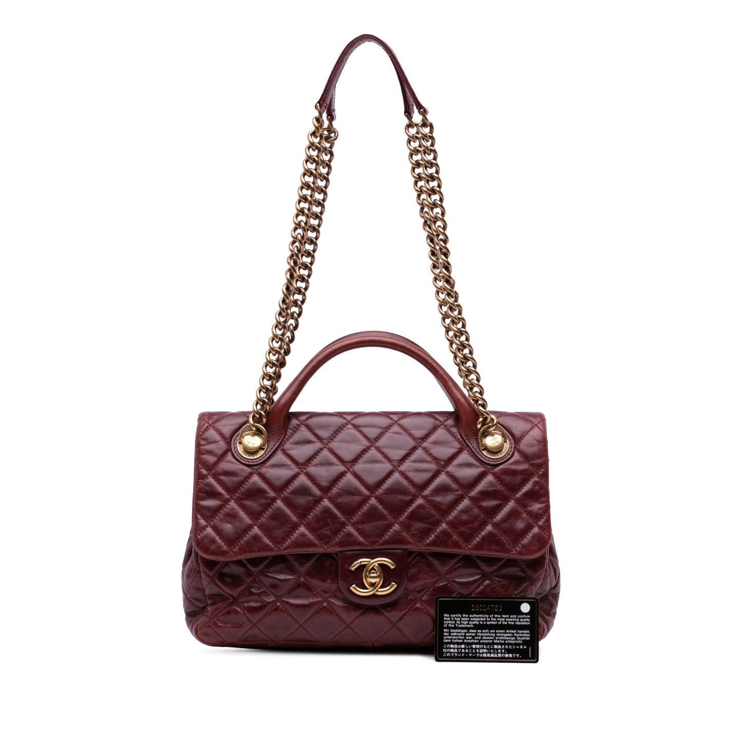 Chanel Medium Glazed Calfskin Castle Rock Top Handle Flap