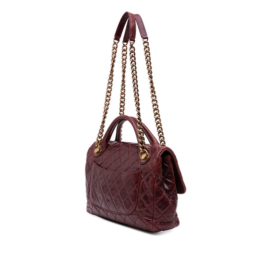 Chanel Medium Glazed Calfskin Castle Rock Top Handle Flap