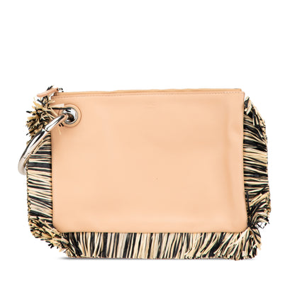 Fendi Zucca Leather And Raffia Triplette Clutch
