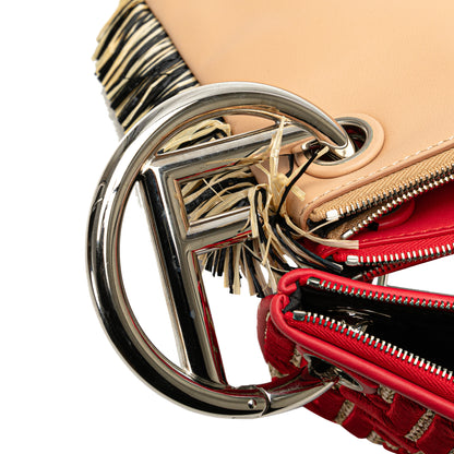 Fendi Zucca Leather And Raffia Triplette Clutch