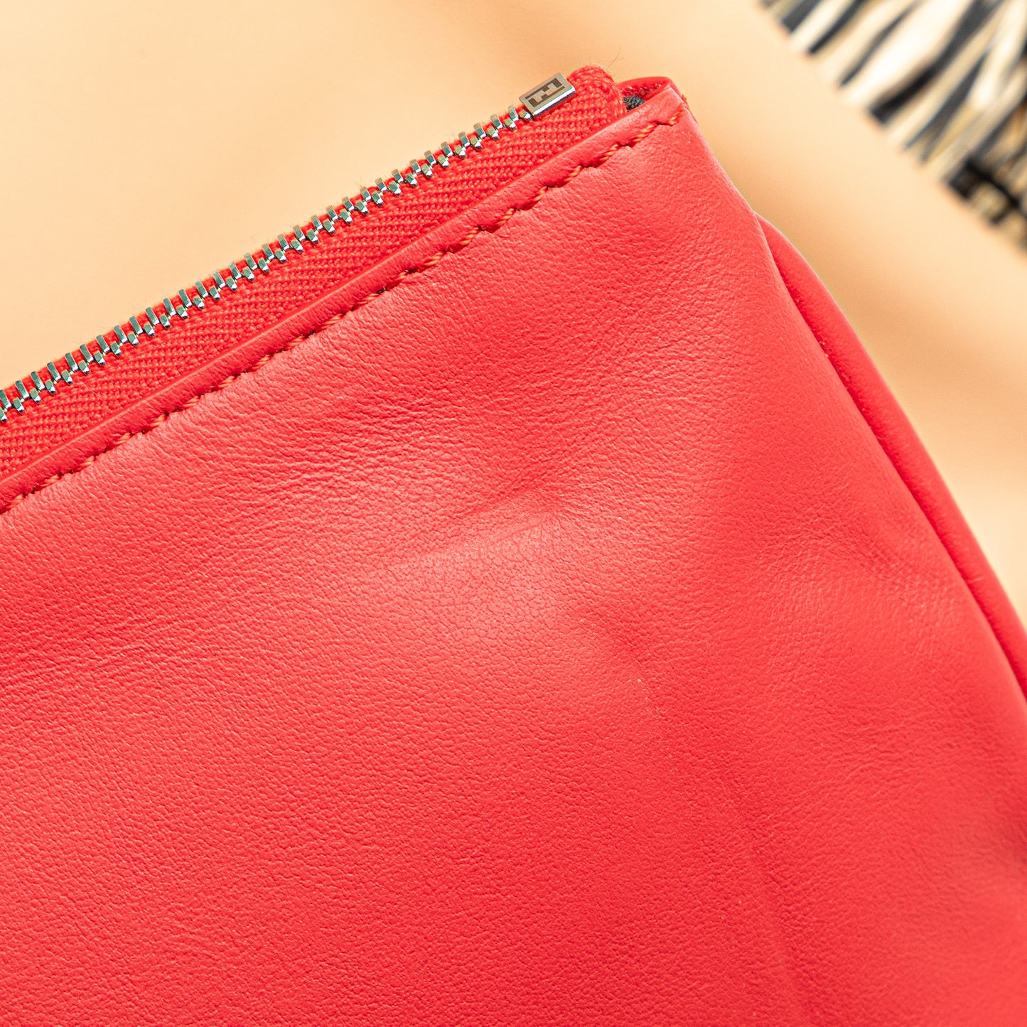 Fendi Zucca Leather And Raffia Triplette Clutch