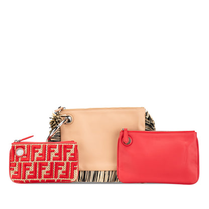 Fendi Zucca Leather And Raffia Triplette Clutch