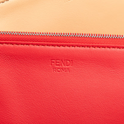 Fendi Zucca Leather And Raffia Triplette Clutch