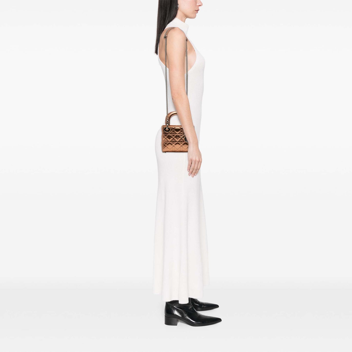 Dior Mini Metallic Crinkled Calfskin Cannage Lady Dior