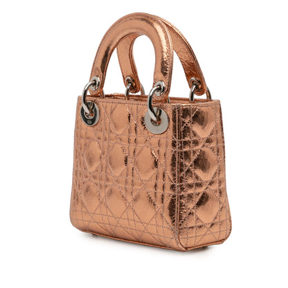 Dior Mini Metallic Crinkled Calfskin Cannage Lady Dior