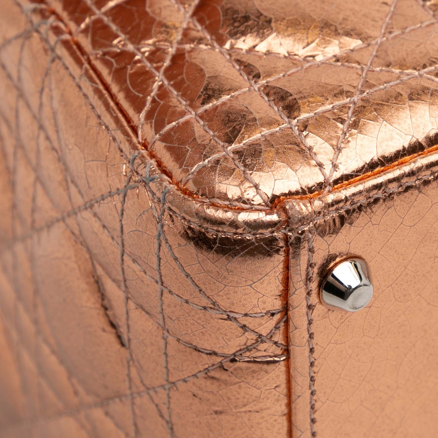 Dior Mini Metallic Crinkled Calfskin Cannage Lady Dior