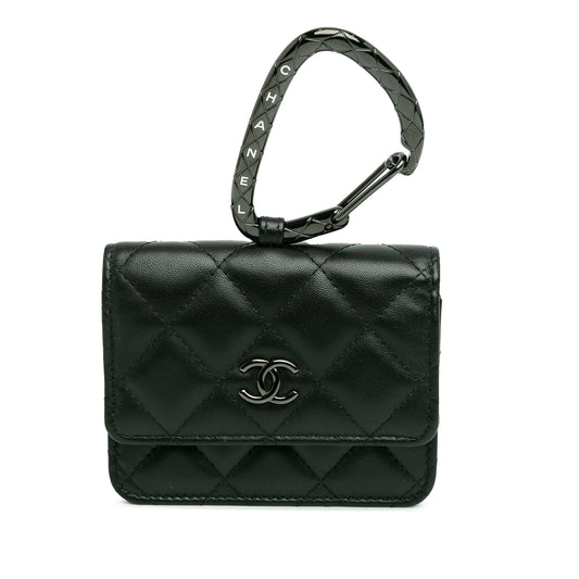 Chanel Quilted Lambskin So Black CC Hook Card Holder (21265)
