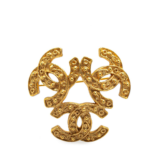 Chanel Gold Plated Triple CC Brooch (20615)