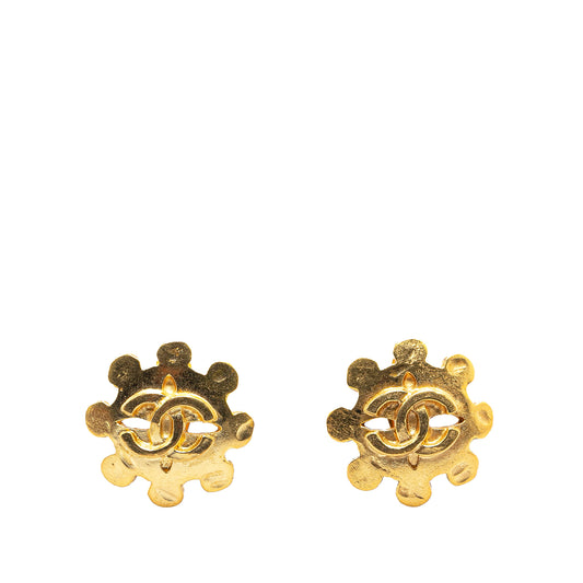Chanel Gold Plated CC Flower Clip On Earrings (20630)