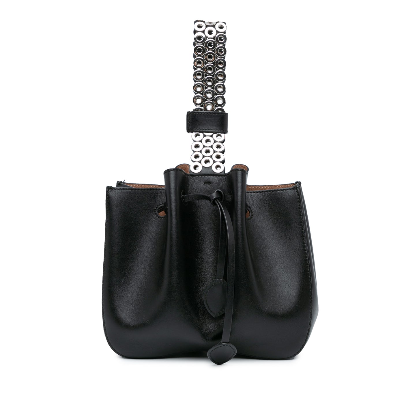 ALAÏA Calfskin Eyelet Bracelet Embellished Bucket Bag (20005)
