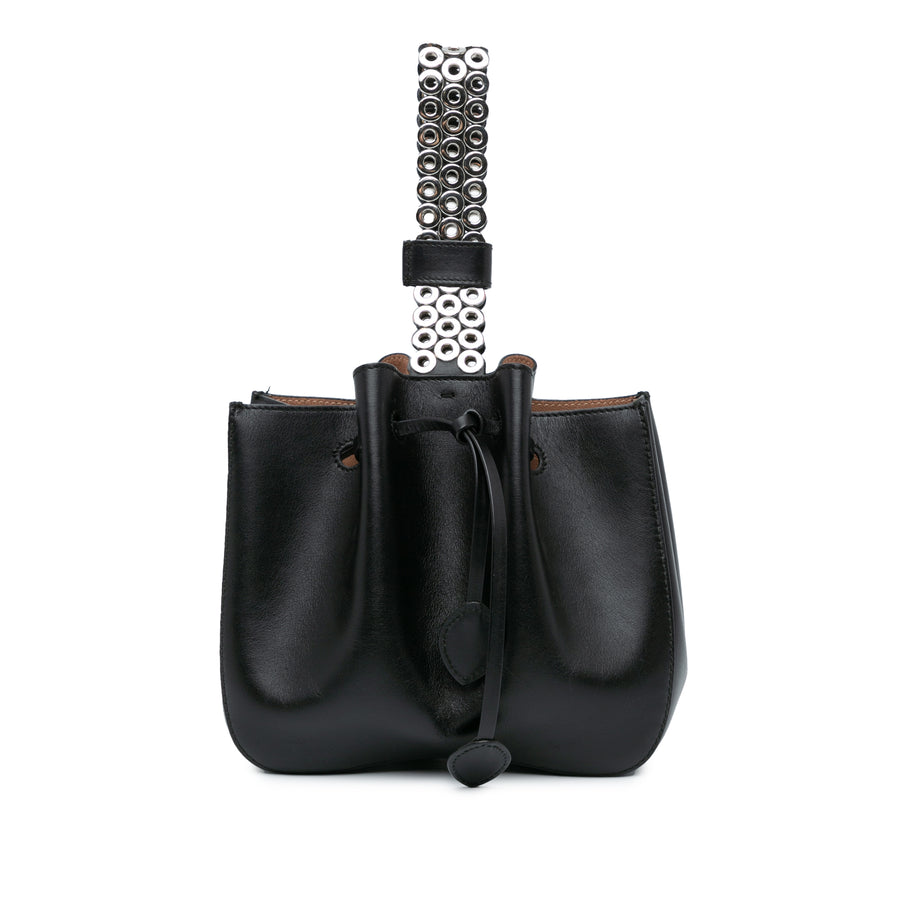 ALAÏA Calfskin Eyelet Bracelet Embellished Bucket Bag (20005)