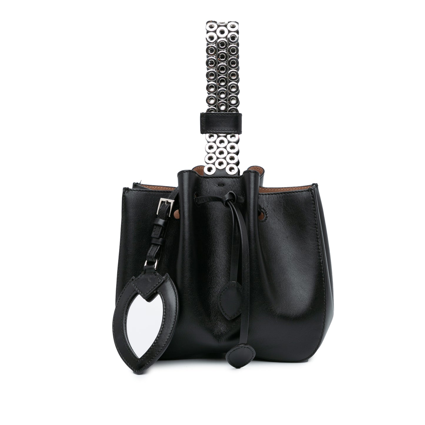 ALAÏA Calfskin Eyelet Bracelet Embellished Bucket Bag (20005)