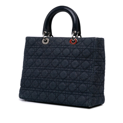 Dior Large Denim Cannage Lady Dior