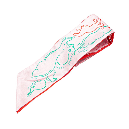 Hermès Mille et Un Lapins Silk Twilly Scarf (22941)