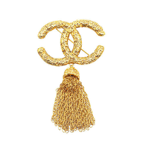 Chanel Gold Plated CC Fringe Brooch (21641)