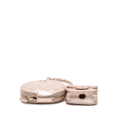 Chanel Metallic Quilted Lambskin Round Clip On Coin Purse Airpods Case