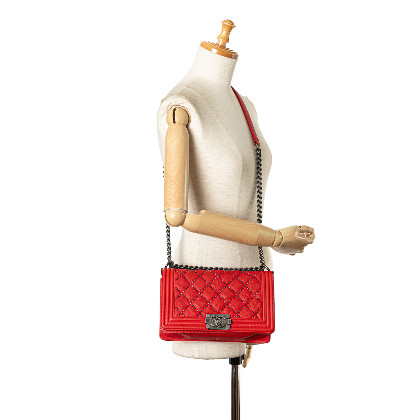 Chanel Old Medium Quilted Crumpled Calfskin Studded Boy Flap