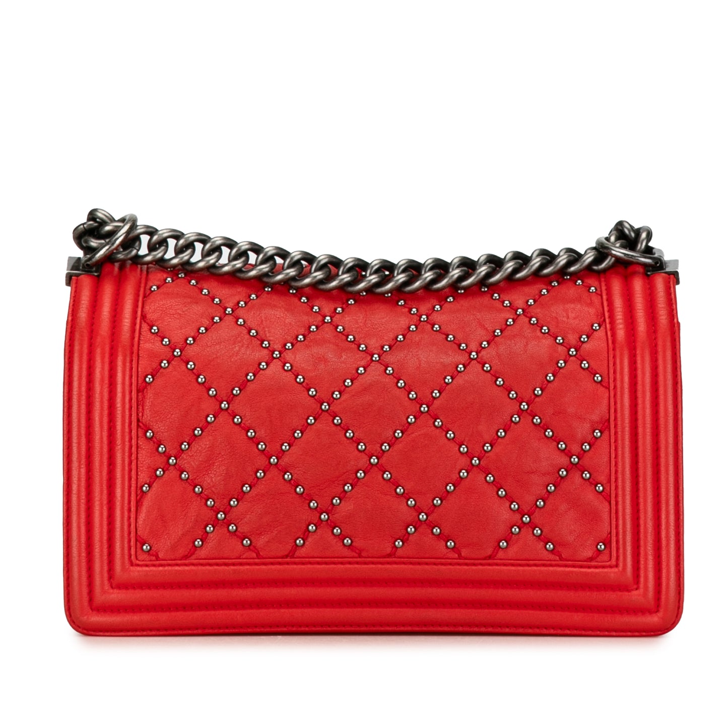 Chanel Old Medium Quilted Crumpled Calfskin Studded Boy Flap
