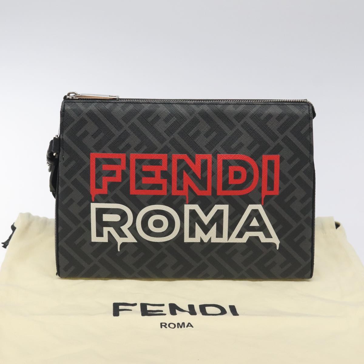 Fendi Zucca Canvas Clutch Bag Pvc Black Silver