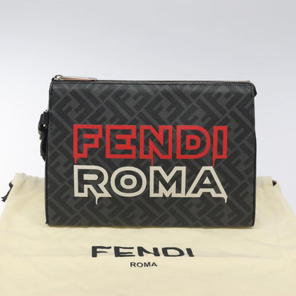 Fendi Zucca Canvas Clutch Bag Pvc Black Silver