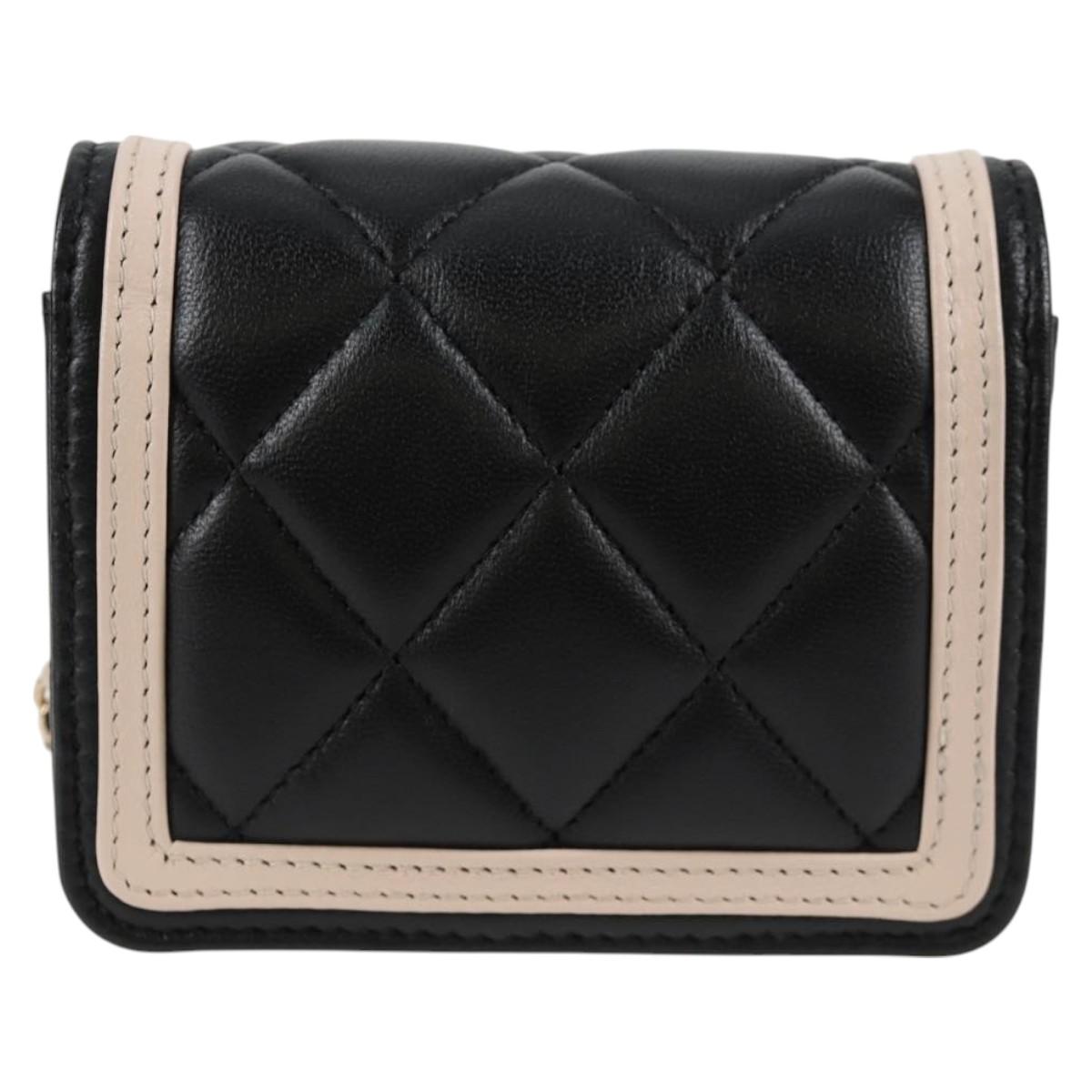 Chanel Matelasse Chain Pouch Shoulder Bag Lamb Skin Black Gold Cc