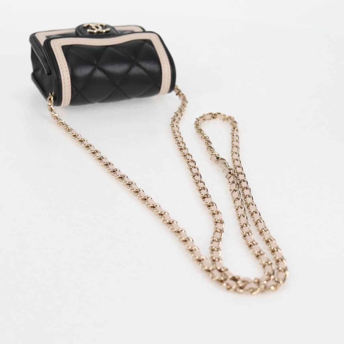 Chanel Matelasse Chain Pouch Shoulder Bag Lamb Skin Black Gold Cc