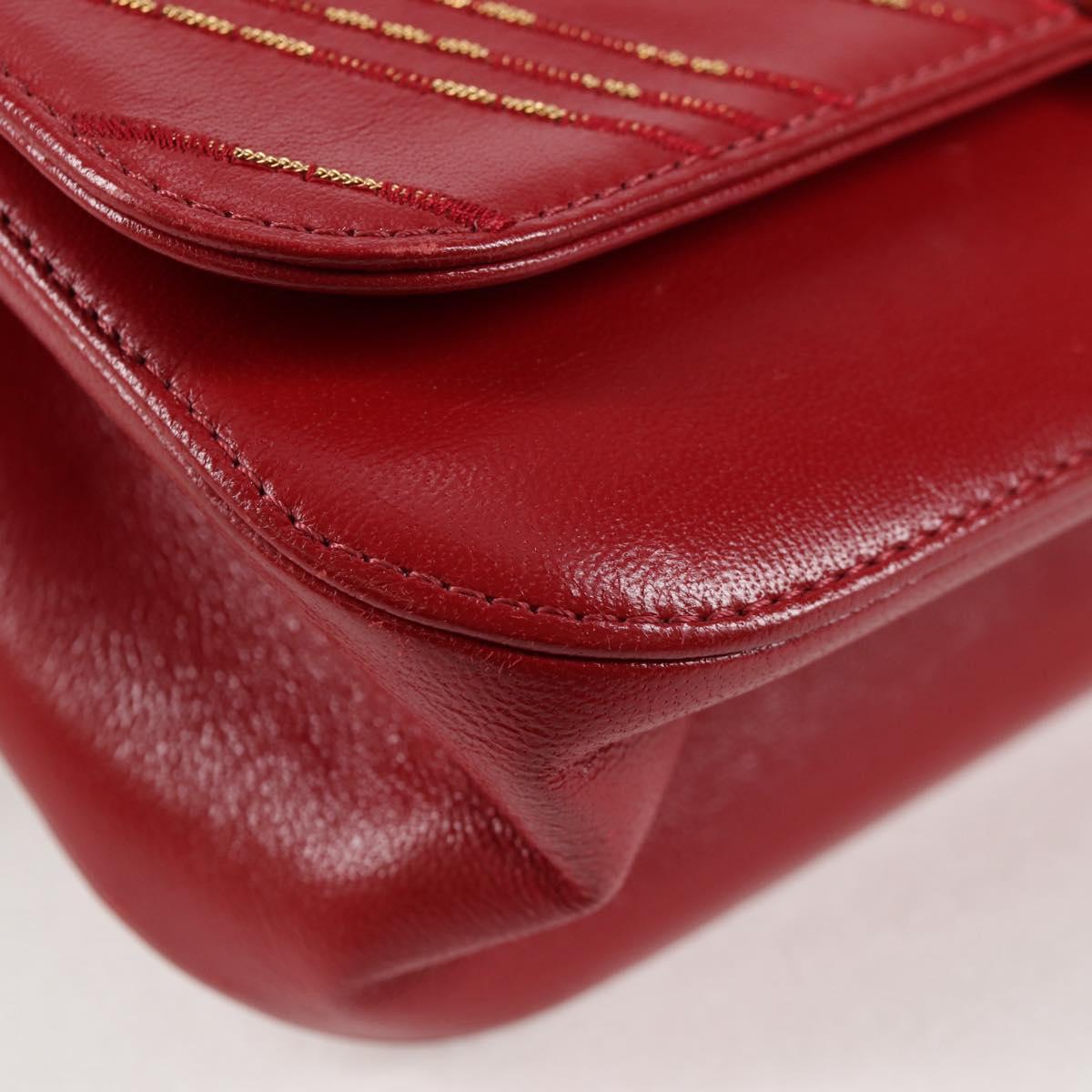 Chanel Chain V Stitch Shoulder Bag Lamb Skin Red Gold Cc