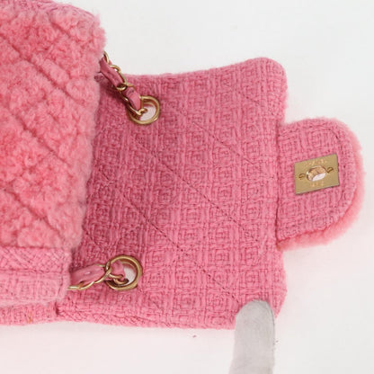 Chanel Matelasse Chain Shoulder Bag Wool Pink Gold Cc