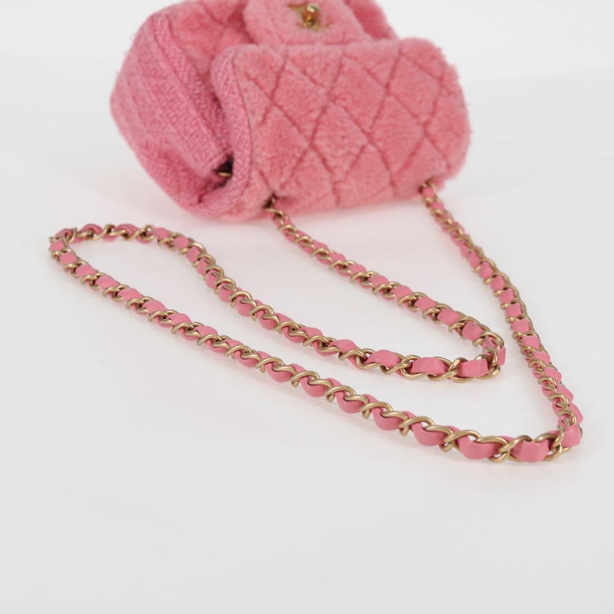 Chanel Matelasse Chain Shoulder Bag Wool Pink Gold Cc