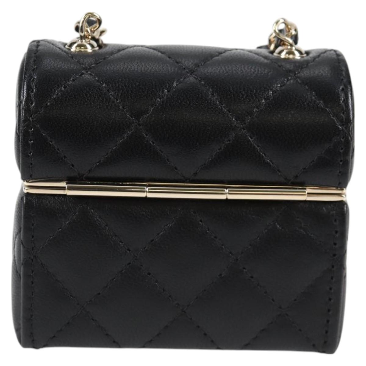 Chanel Matelasse Chain Shoulder Bag Lamb Skin Black Gold Cc
