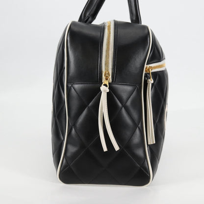 Chanel Matelasse Boston Bag Calf Skin Black Cc