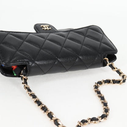 Chanel Matelasse Chain Shoulder Bag Caviar Skin Black Cc