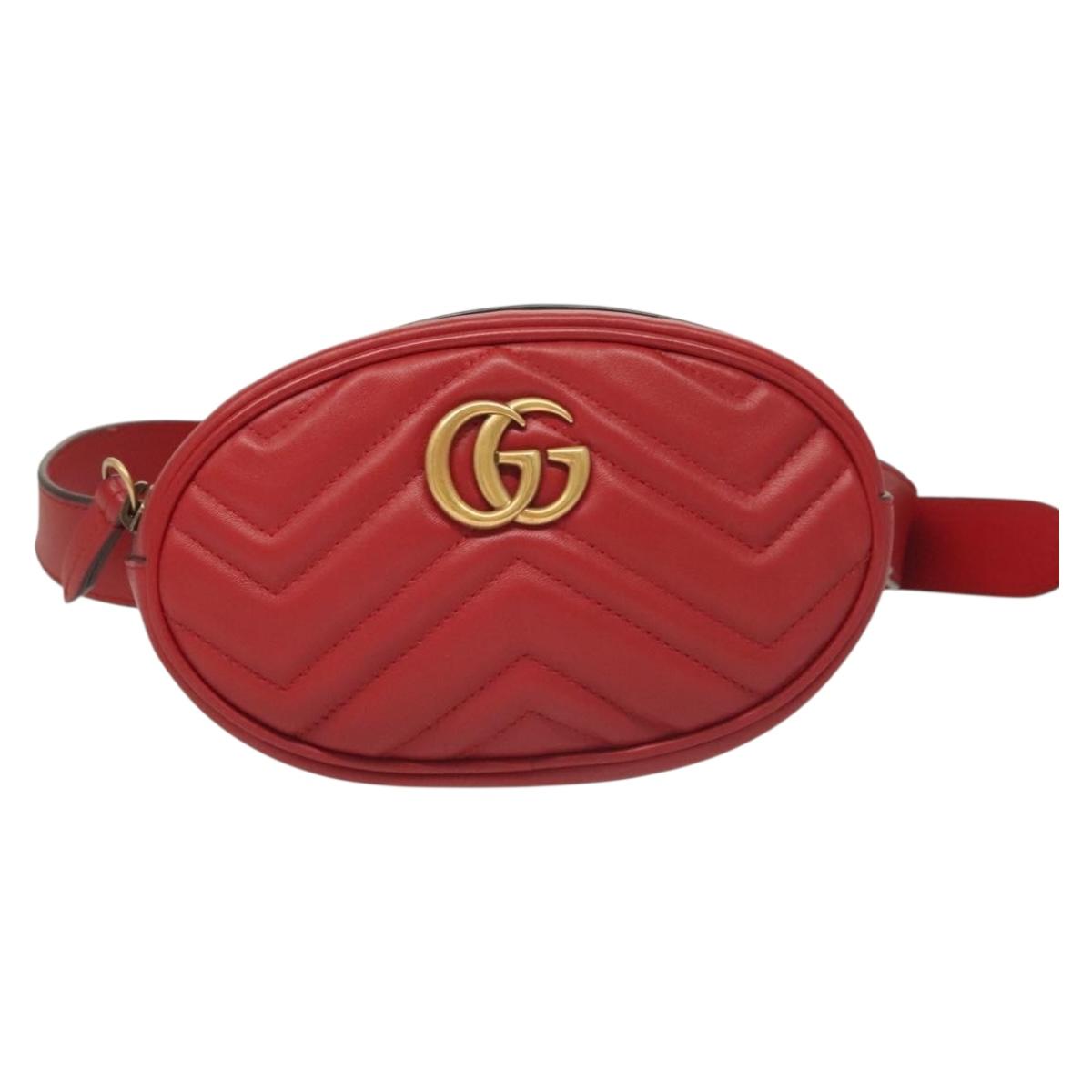 Gucci Gg Marmont Waist Bag Leather Red Gold 476434