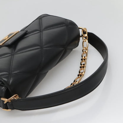 Versace Chain Hand Bag Leather 3WAY Black Gold