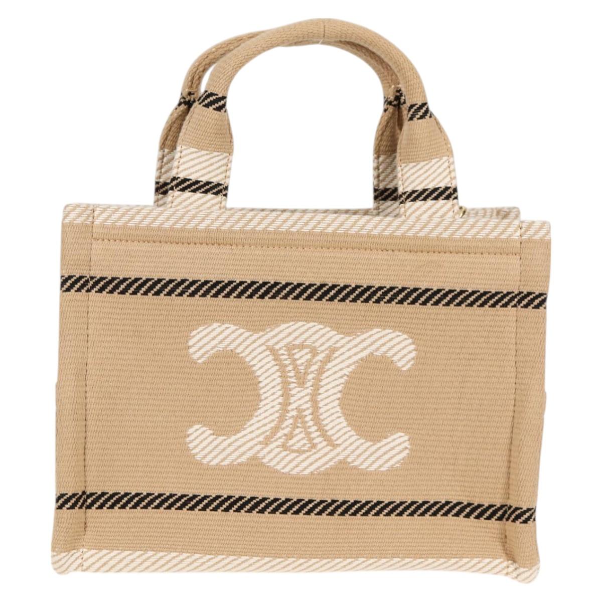 Celine Triomphe Small Cabas Tice Tote Bag Canvas Beige Gold