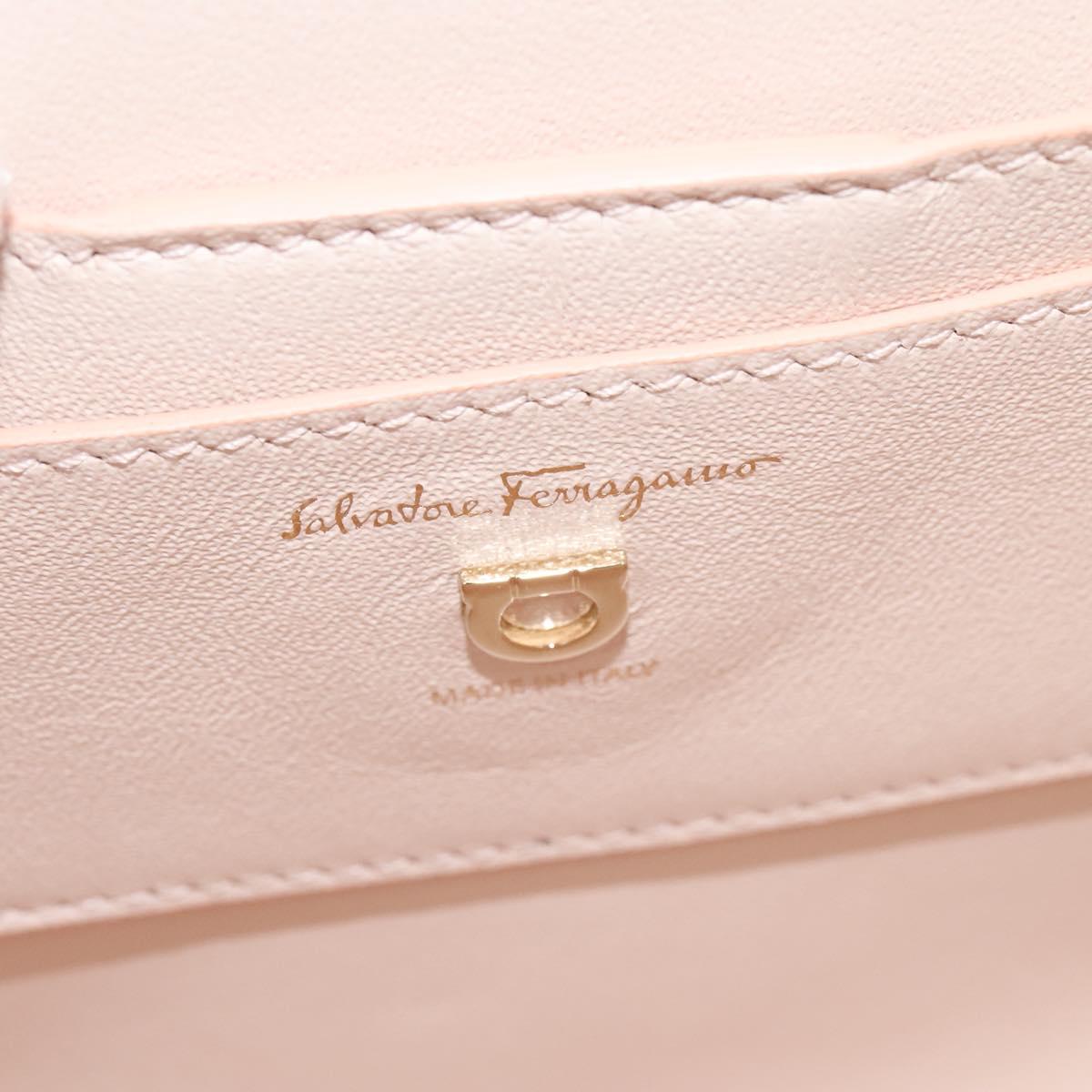 Salvatore Ferragamo Gancini Chain Hand Bag Leather 2WAY Pink Gold