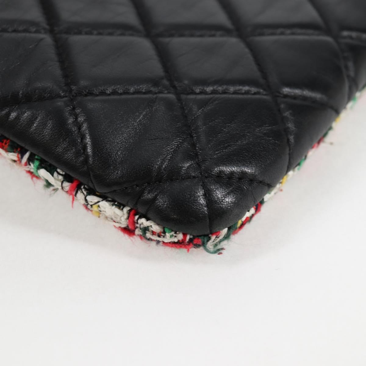 Chanel Clutch Bag Tweed Black Silver Cc