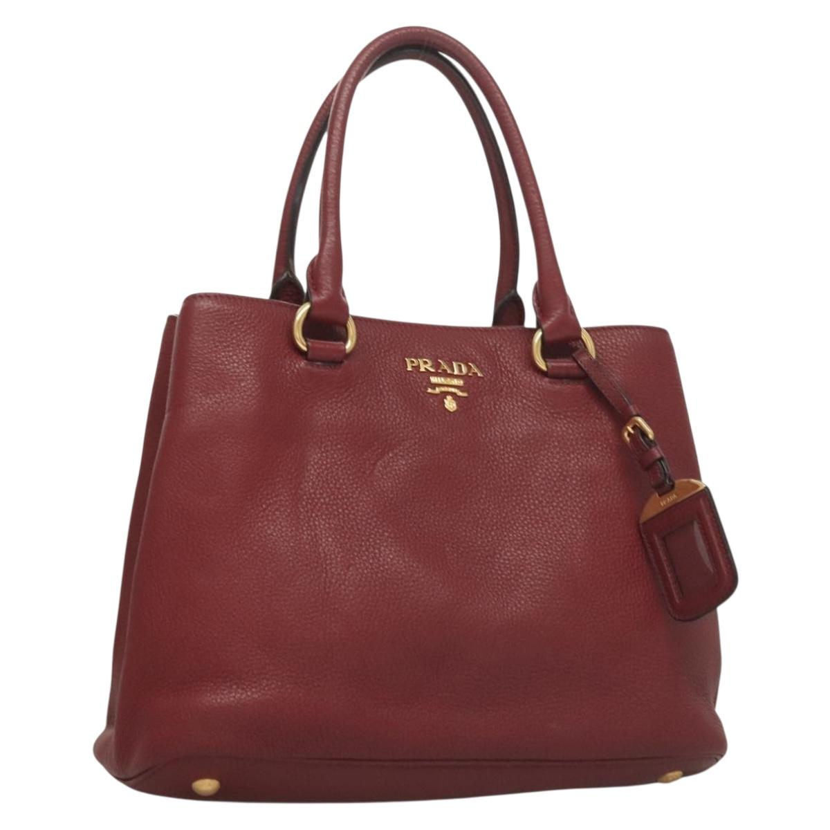 Prada Hand Bag Leather Bordeaux Gold