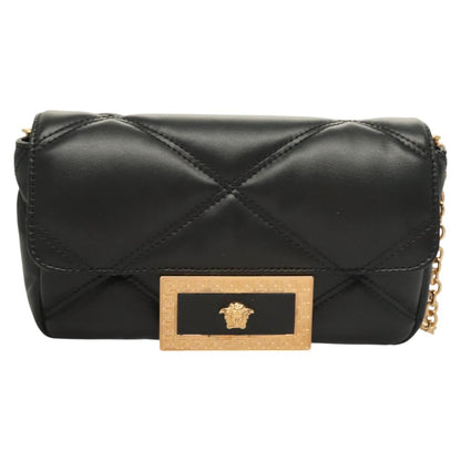 Versace Chain Shoulder Bag Leather Black Gold