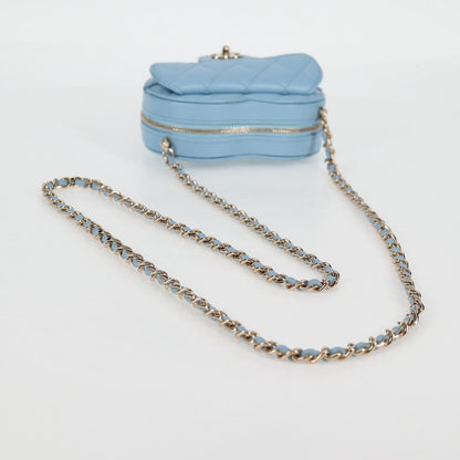 Chanel Matelasse Chain Shoulder Bag Lamb Skin Blue Gold Cc