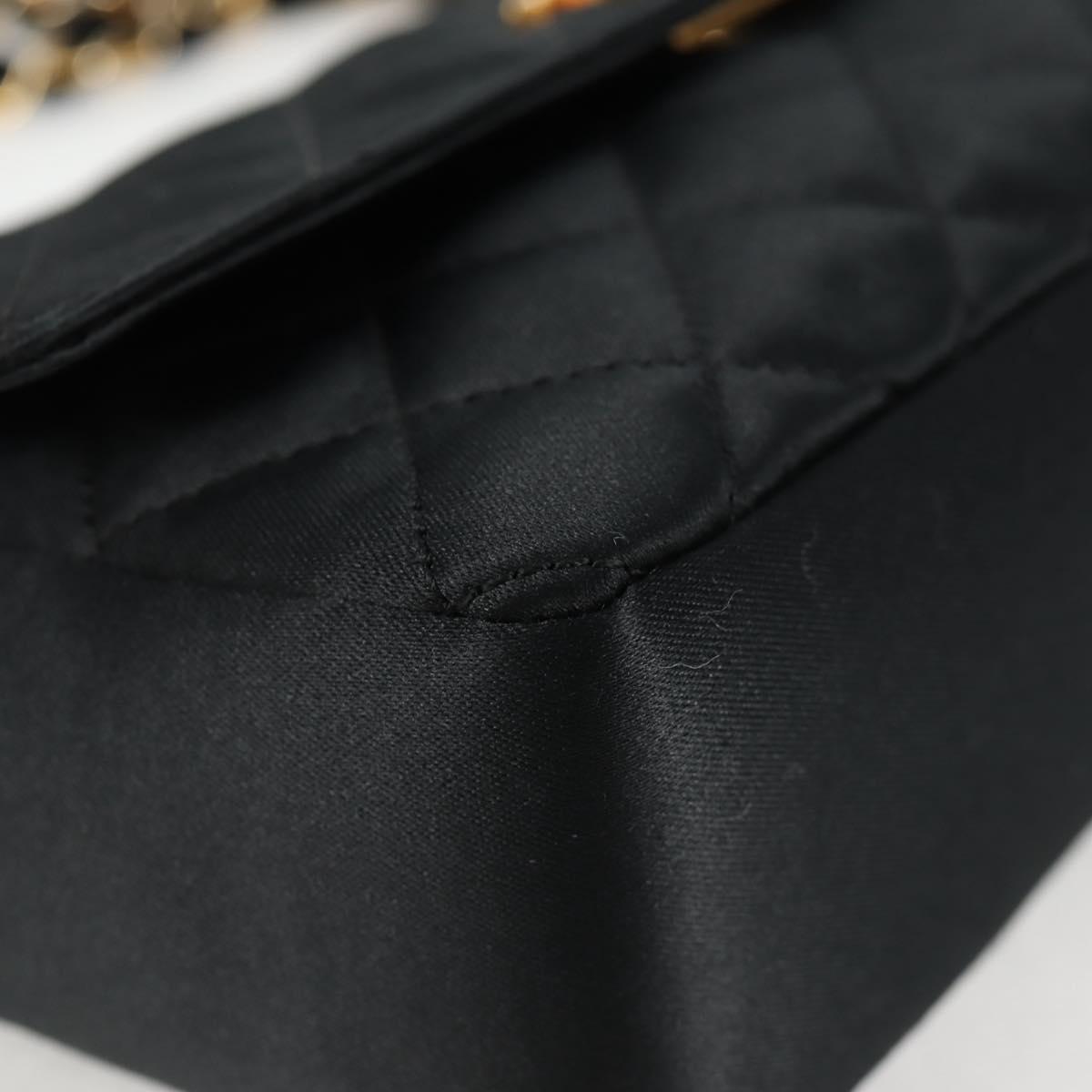 Chanel Matelasse Chain Shoulder Bag Satin Black Gold Cc