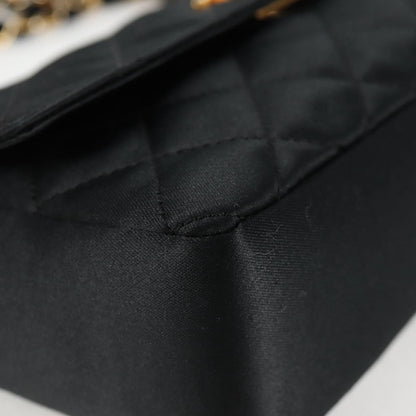 Chanel Matelasse Chain Shoulder Bag Satin Black Gold Cc