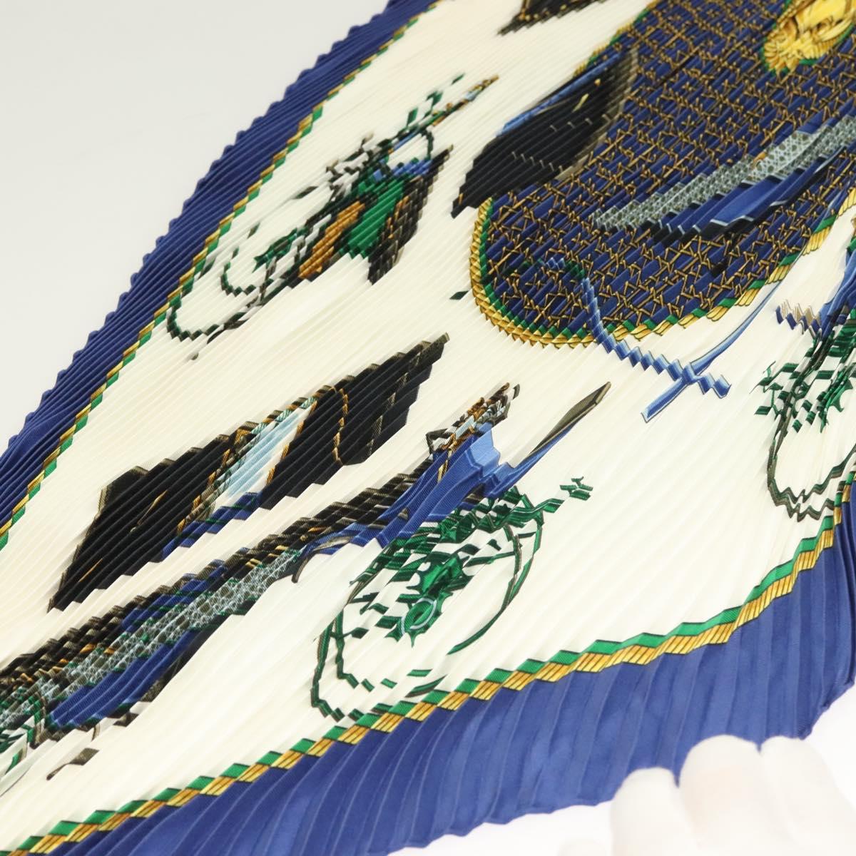 Hermes Pleated Scarf ""les Voitures A Transformation"" Silk Blue